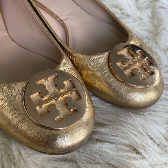 Tory Burch Shoes - Tory Burch MINNIE TRAVEL BALLET Gold Flats sz 8M- Preowned